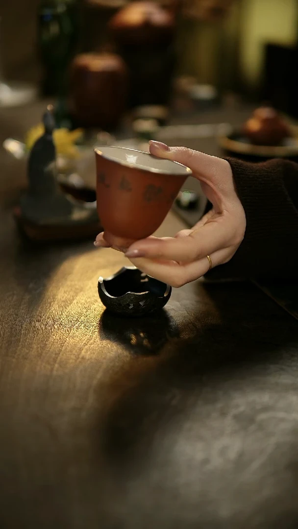 阿眠     松风舍程伟红色化妆土主人杯