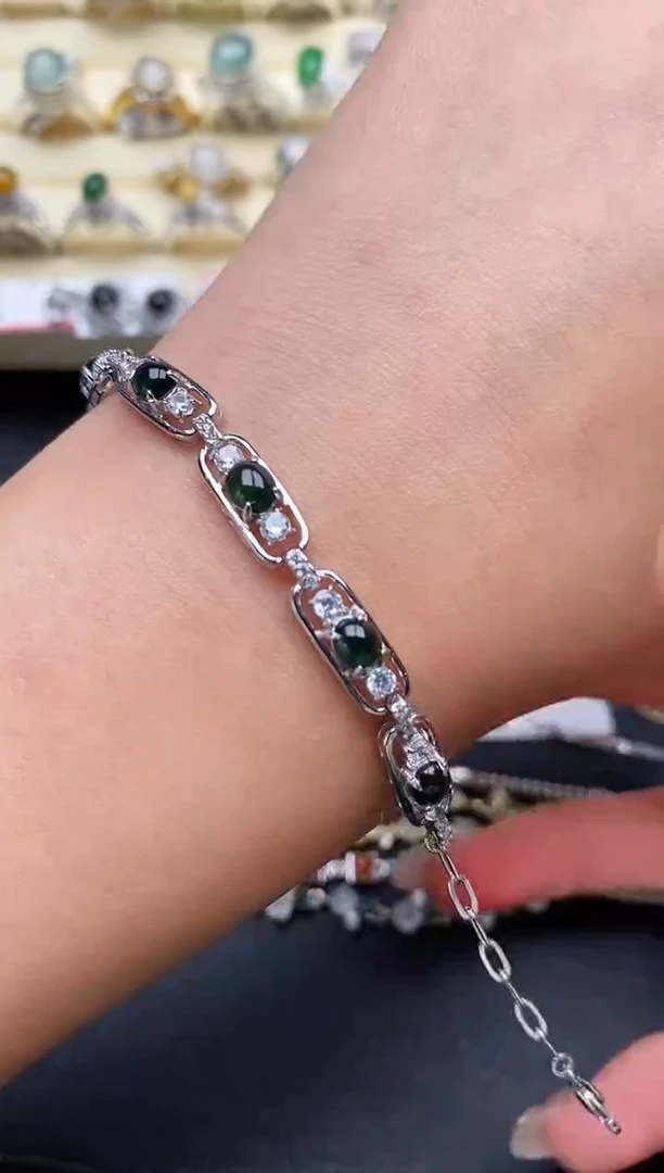 【闪购商品】翡翠手链银S925镶嵌缅甸翡翠1  1+4