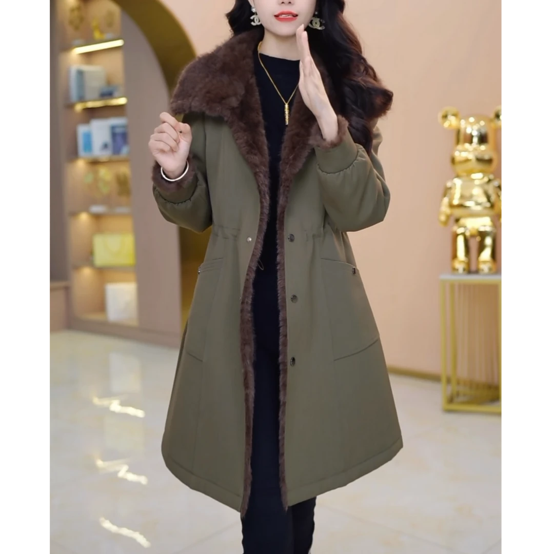 彩萱服饰冬装新款时尚加绒加厚大衣外套修身显瘦气质上衣