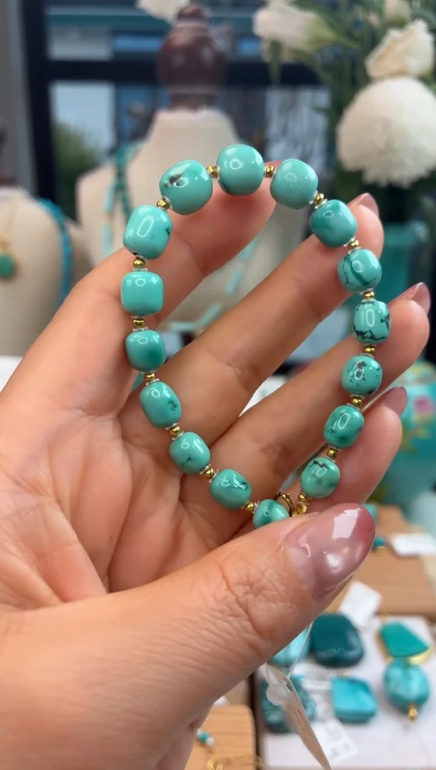 银S925镀金镶嵌绿松石手链1