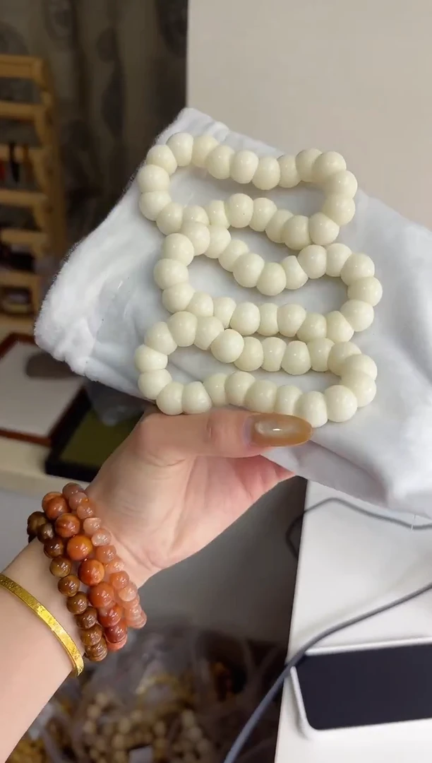 手串菩提根/象牙果沐d76玉化高瓷白椰奶冻蒜瓣大肠14mm手串