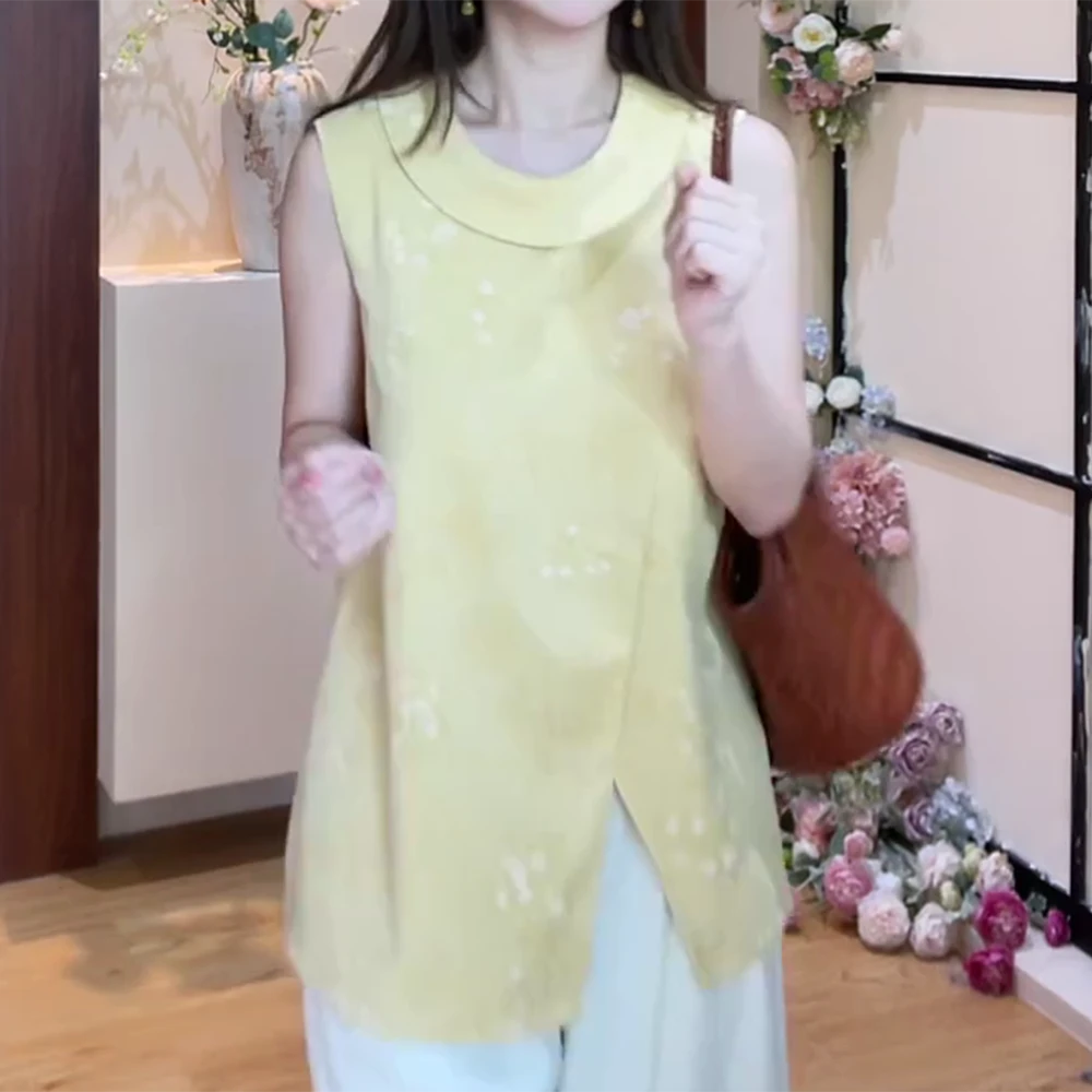 【金棠砚】新款国风气质翻领无袖上衣女C5724