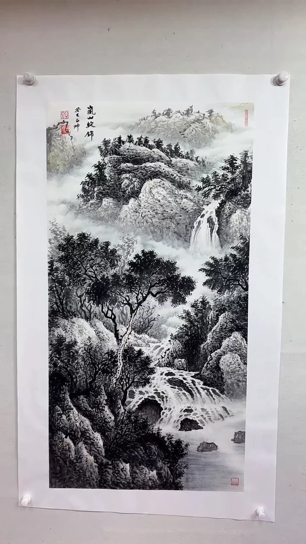 国画逢岚山绽锦水墨款/4尺托底/谭正坤