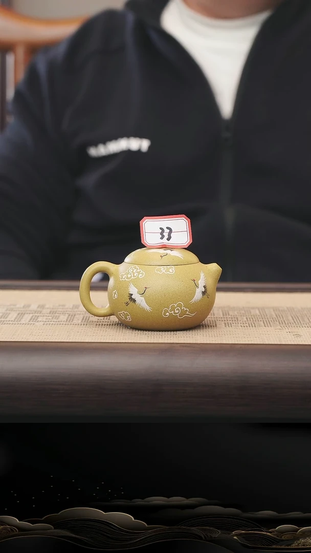 茶壶紫砂33号文旦壶泥绘