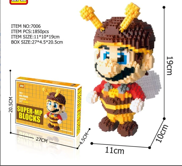 萌拼潮玩微钻颗粒蜜蜂马里拼装益智积木男女孩礼物摆件玩具