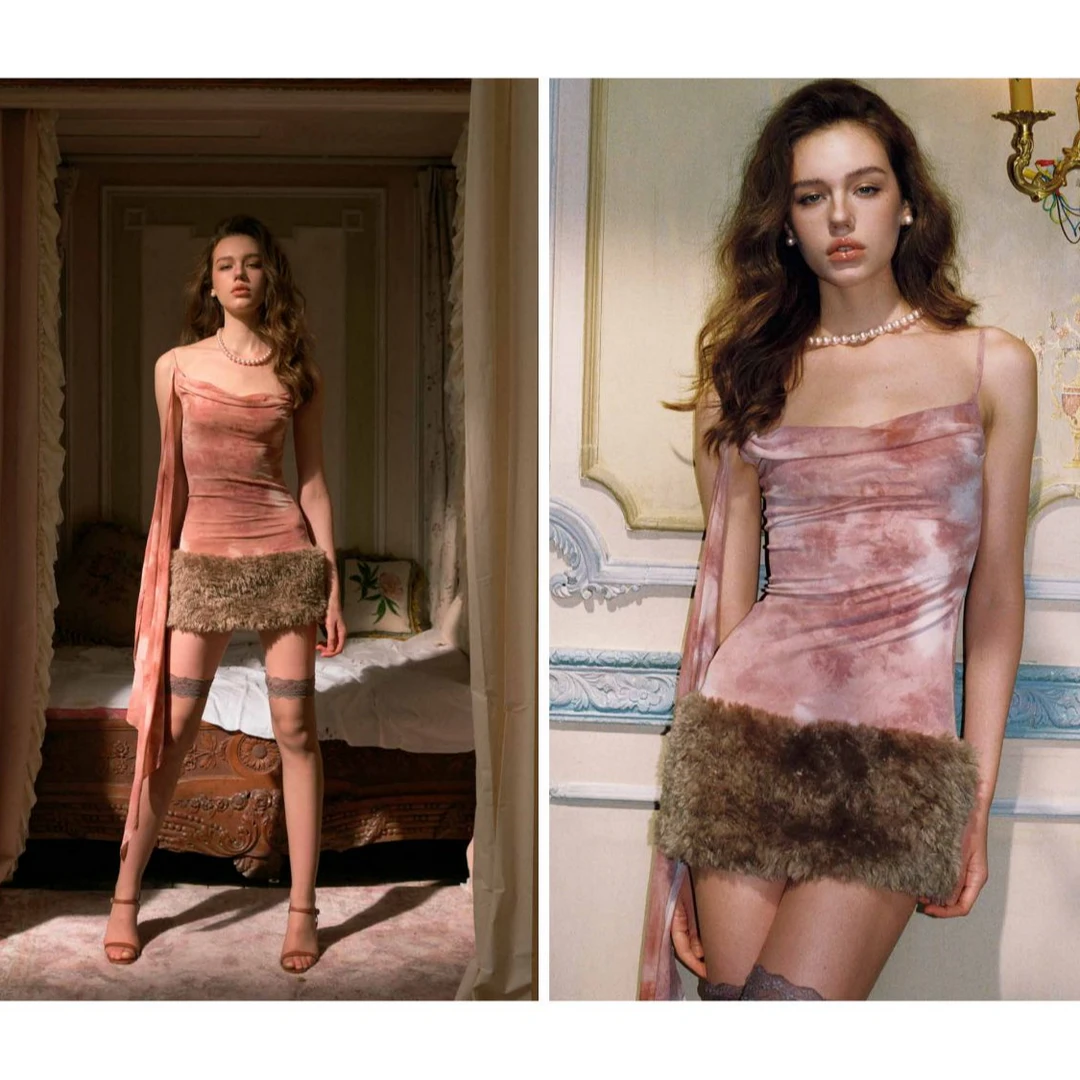 【LOCAT】min pura   吊带飘带印花拼接连衣裙  MPO3D03