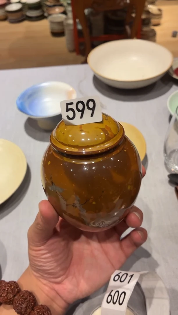 瓷片知*599手绘鹤茶叶罐1个
