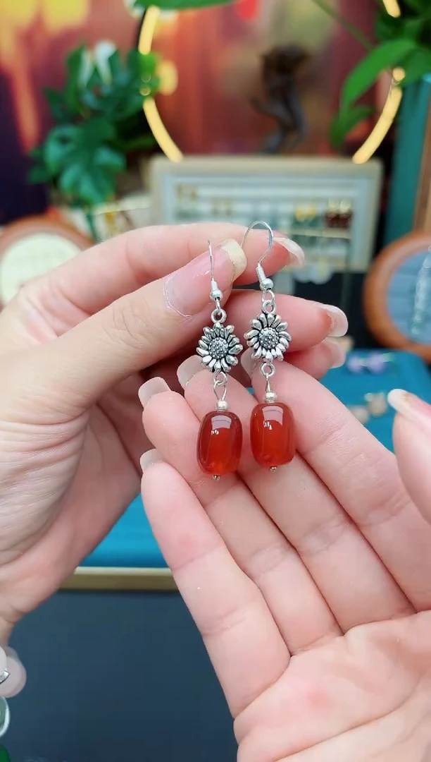 玛瑙/玉髓耳饰银S925镶嵌430