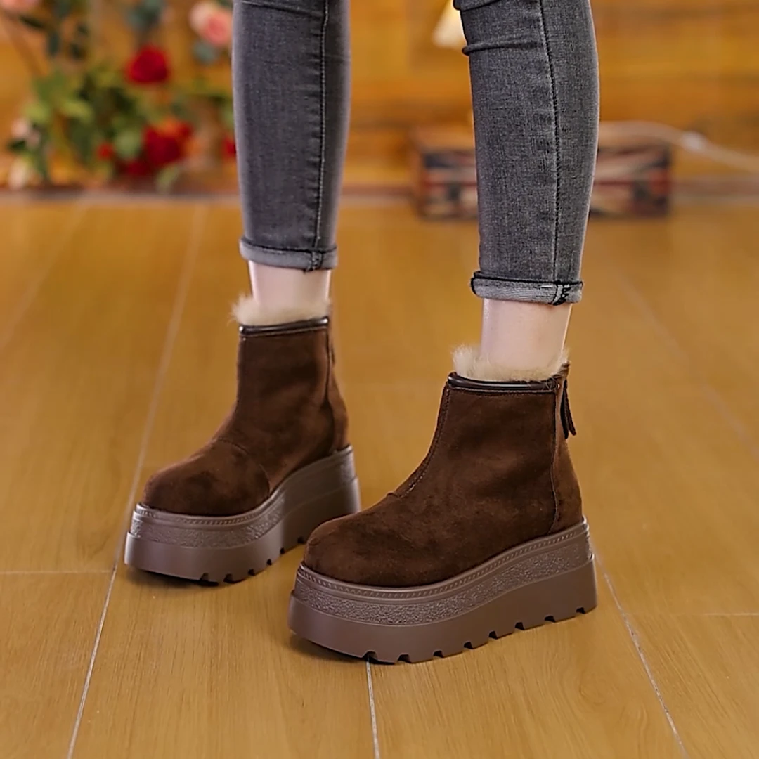 2025新款百搭厚底雪地靴高帮鞋休闲复古保暖短筒靴