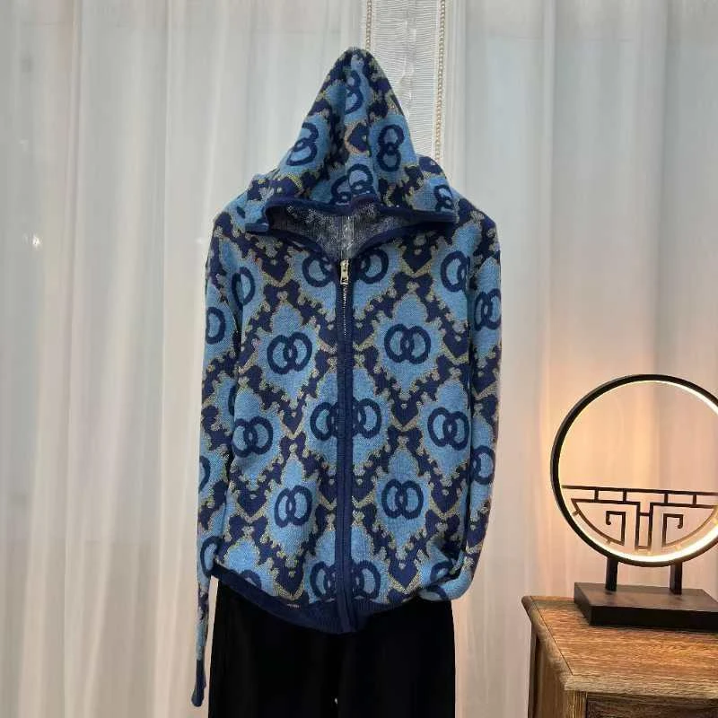 【A900连帽】欧货轻奢金丝撞色减龄宽松秋冬针织开衫上衣女