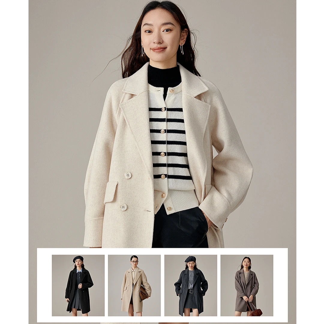 衣香丽影【100%绵羊毛】双面呢大衣女中长款冬新款韩系呢子外套