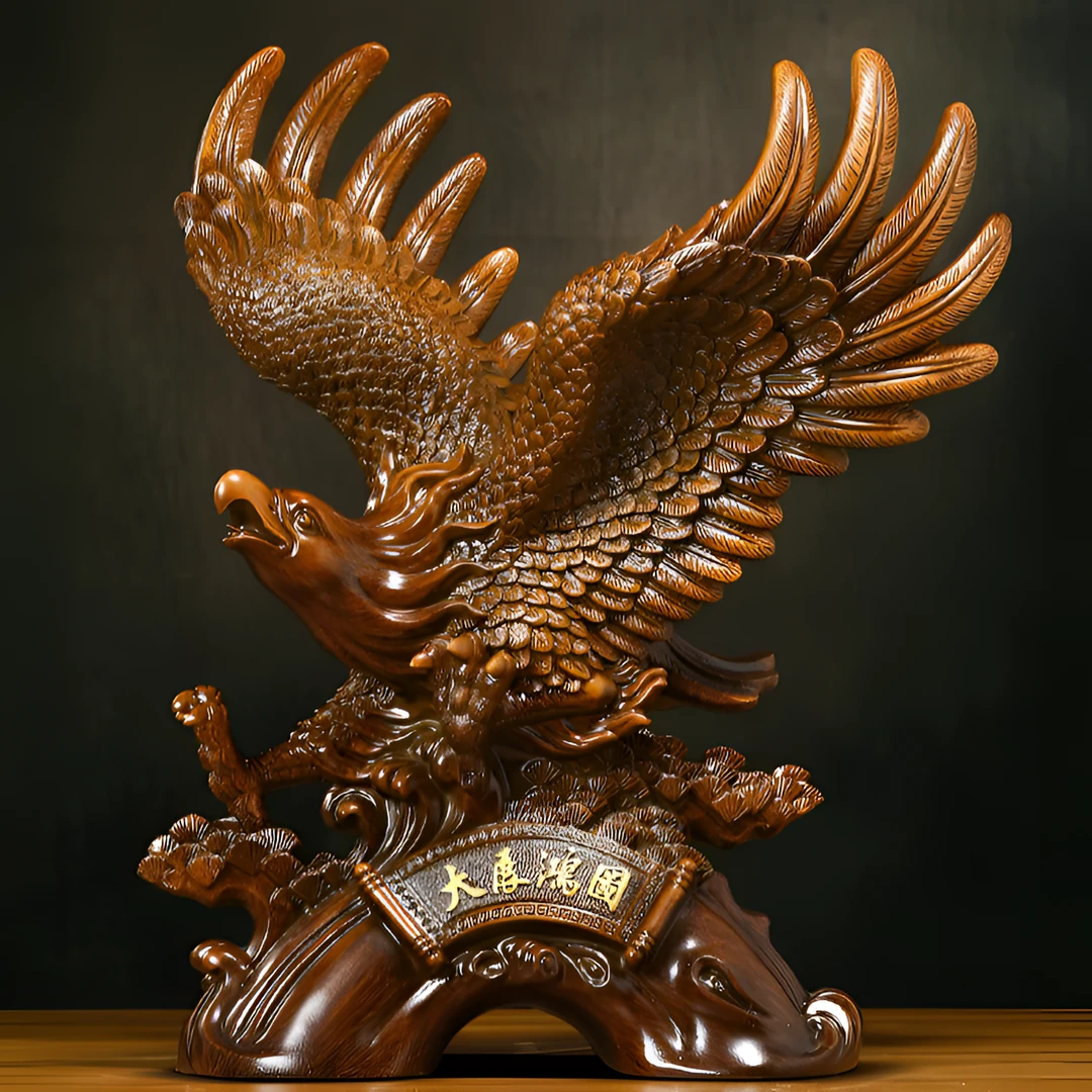 L 大展宏图老鹰摆件中式家居玄关书房桌面工艺装饰品（长20高24cm）