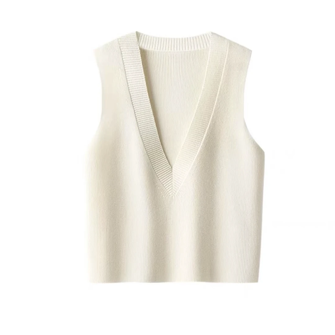 RainbowRose女装 全毛元宝针深V领马甲