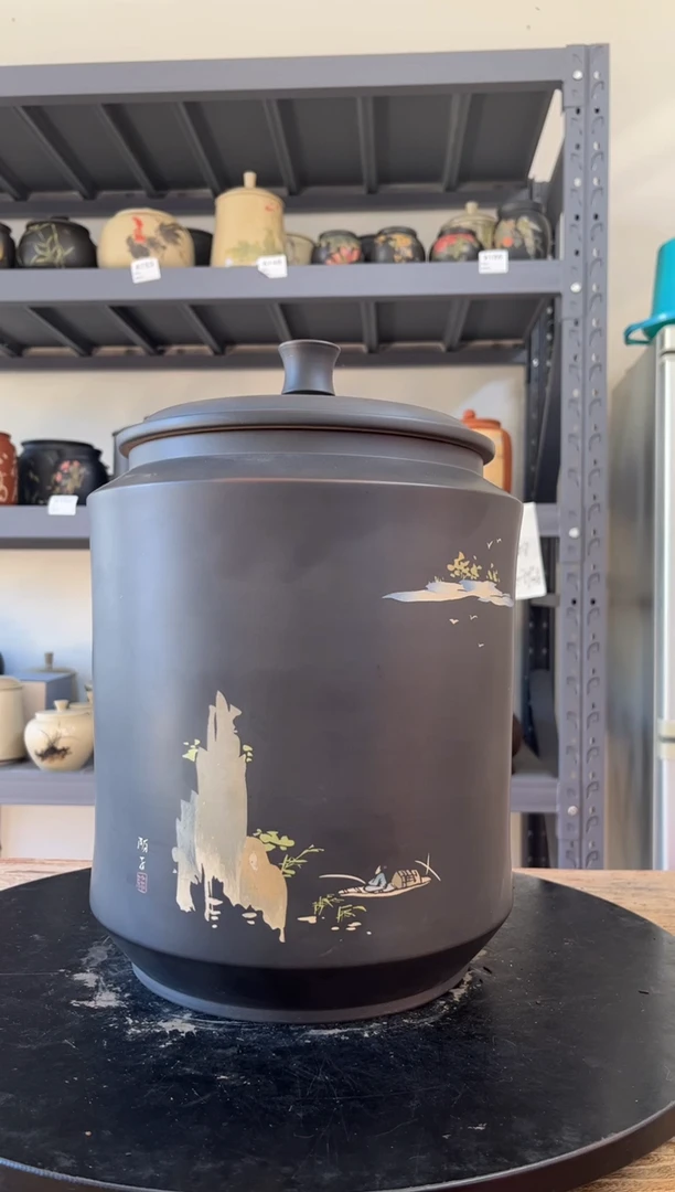 建水紫陶精品茶罐高40直径26