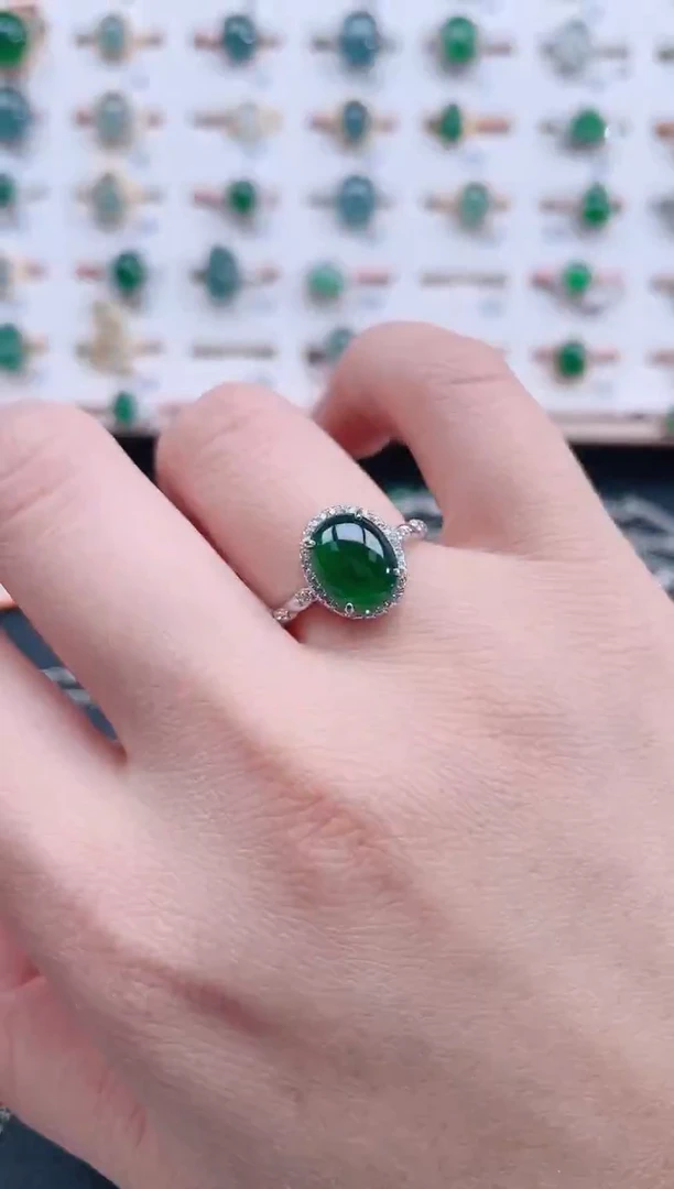 银S925镶嵌戒指翡翠天然翡翠