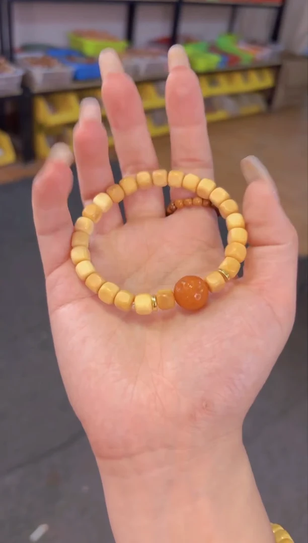 【闪购商品】石英质玉（黄龙玉）手链未镶嵌  8mm龙脊六方黄龙玉