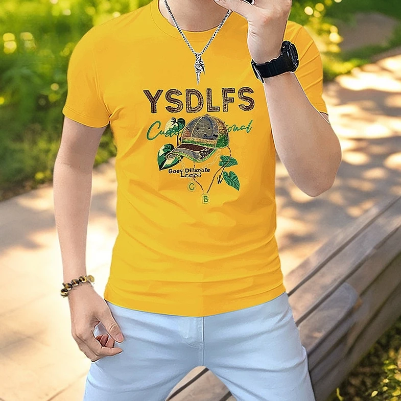 高级感重工亮片刺绣帽子丝光棉T恤男士短袖圆领衫夏季新款半袖潮