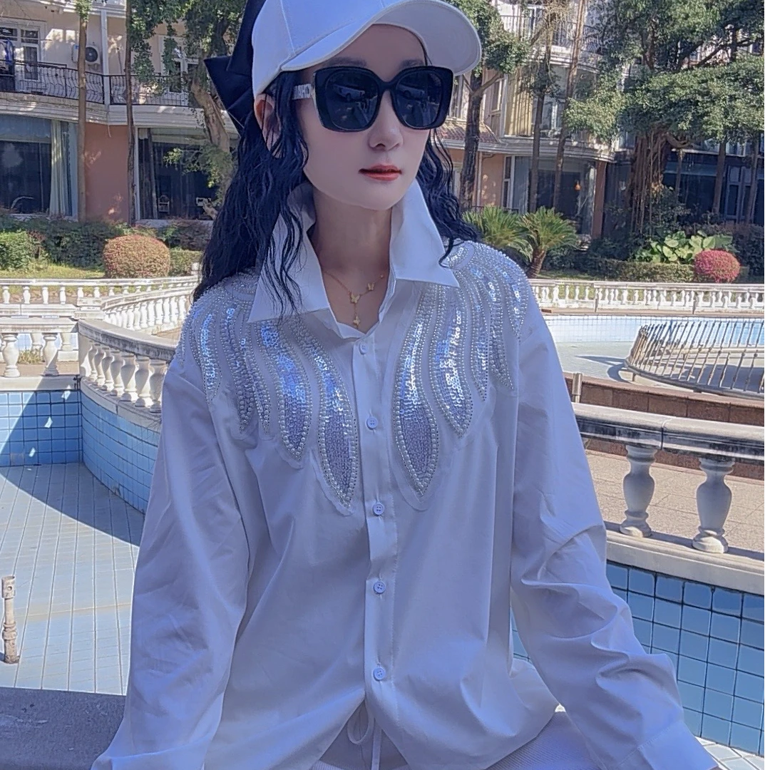 M51A039慕之淇天然竹浆纤维重工钉珠亮片轻奢高级设计感衬衫