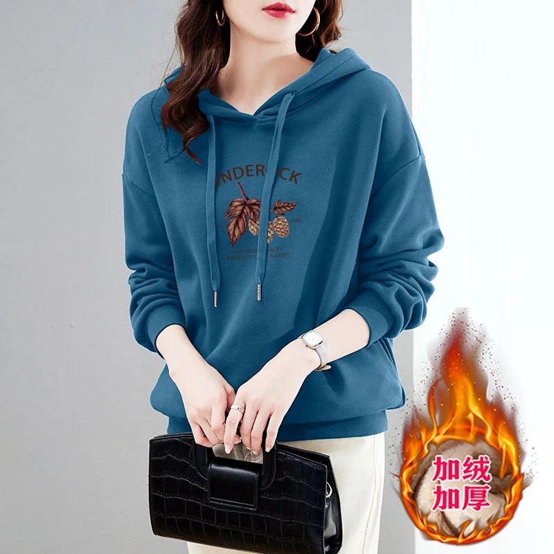 宽松连帽卫衣女士秋冬洋气减龄长袖加绒显瘦套头上衣外套加厚长袖