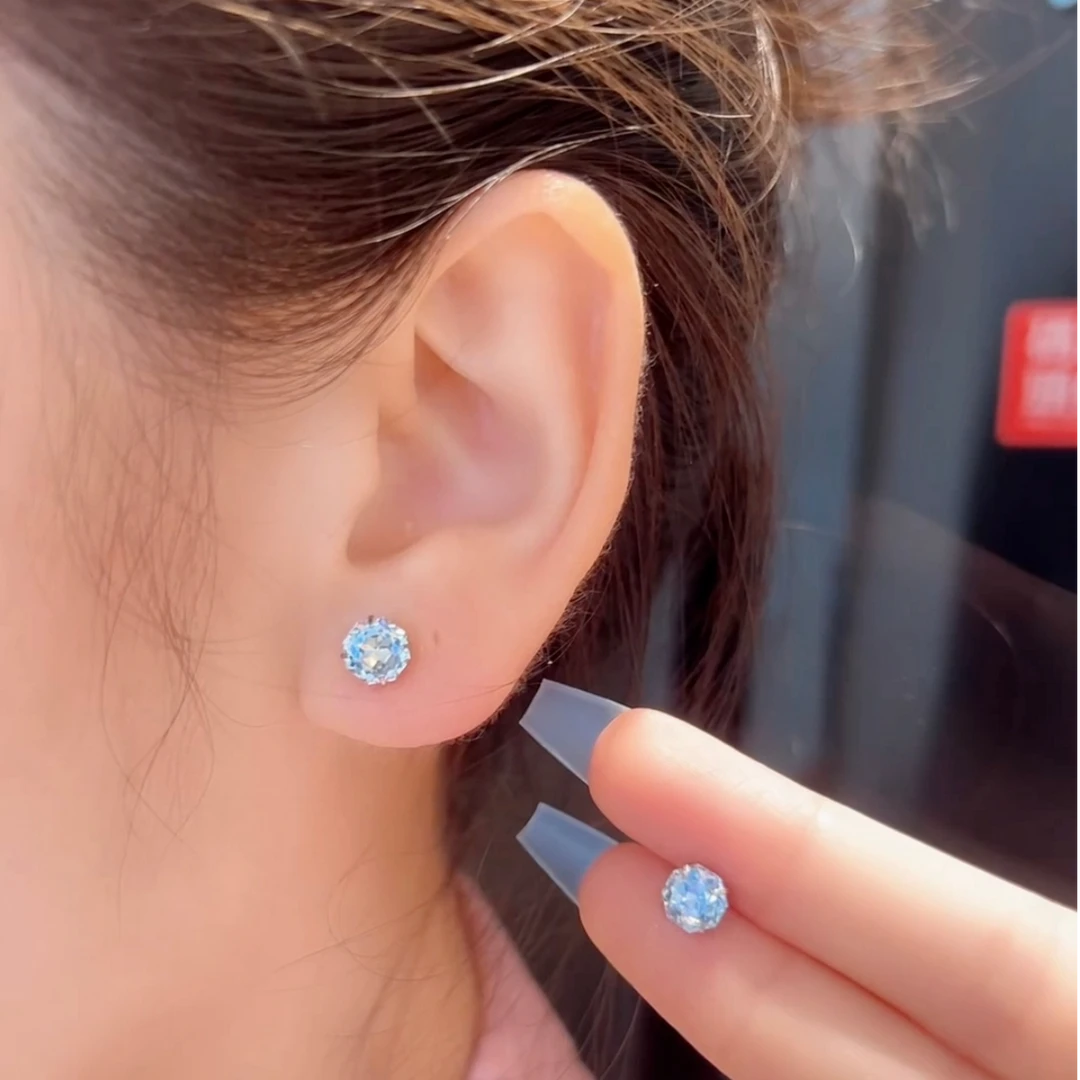 钛钢仿水晶耳饰 6MM彩色玫瑰切百搭防过敏爆闪耳蜗钉耳骨钉养耳洞