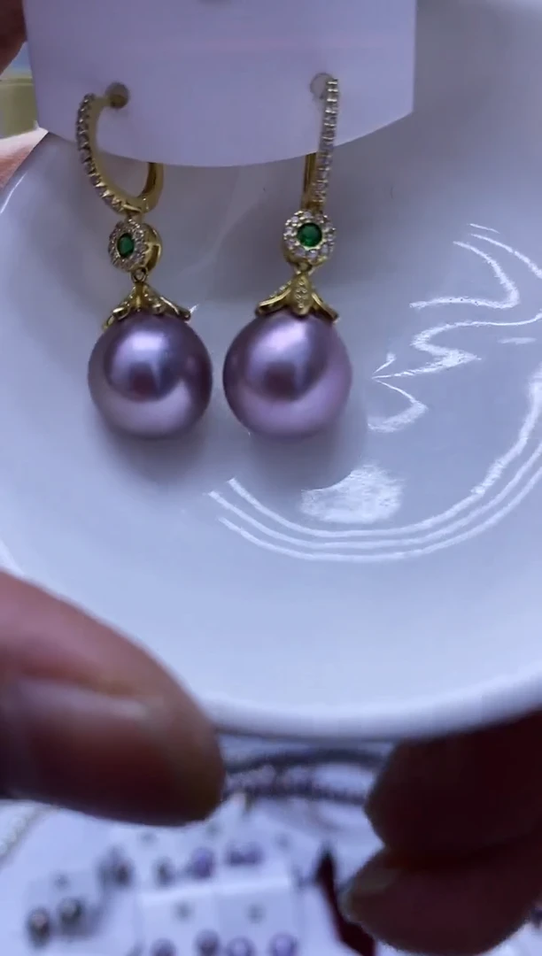 银S925镶嵌耳饰淡水珍珠90