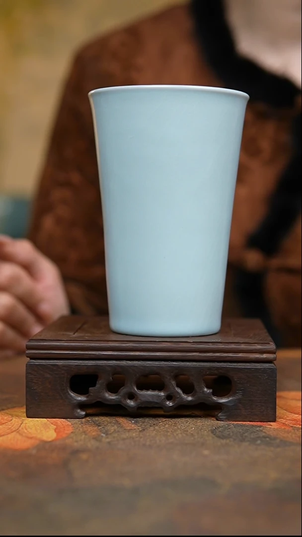 杯仿古月白大可乐杯微瑕