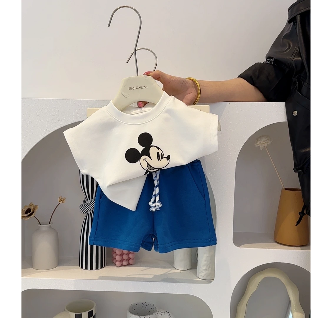圆子家 卡通动漫米奇印花短袖T+短裤套装2025夏装休闲上衣潮