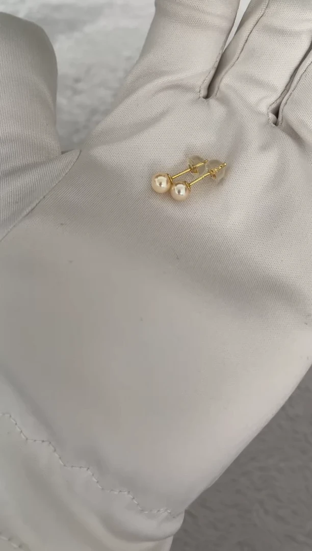 银S925镶嵌海水珍珠耳钉AK羽皇金素钉5-5.5mm