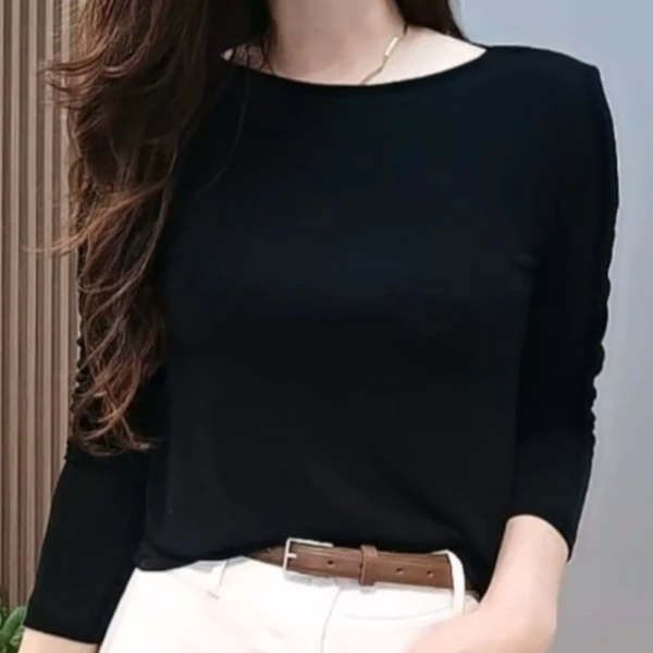 05-圆领带垫肩醋酸长袖衫随身高弹打底衫