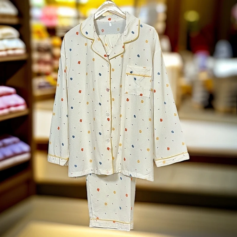 春秋季新款睡衣女简约宽松舒适加肥大码开衫长袖家居服套装可外穿