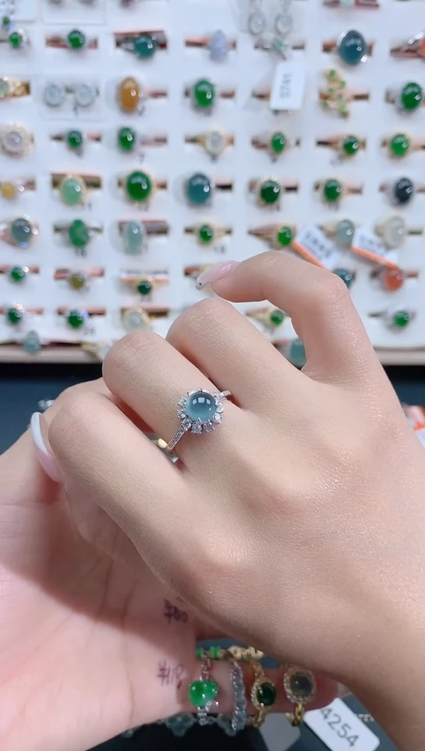 翡翠戒指银S925镶嵌天然翡翠