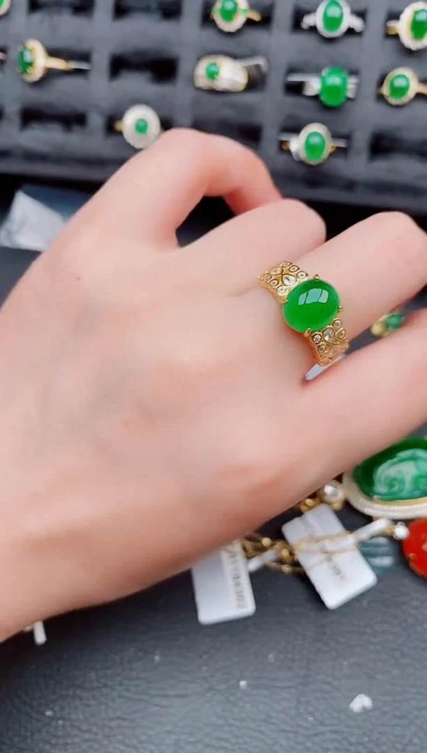 翡翠戒指银S925镶嵌天然a货翡翠606