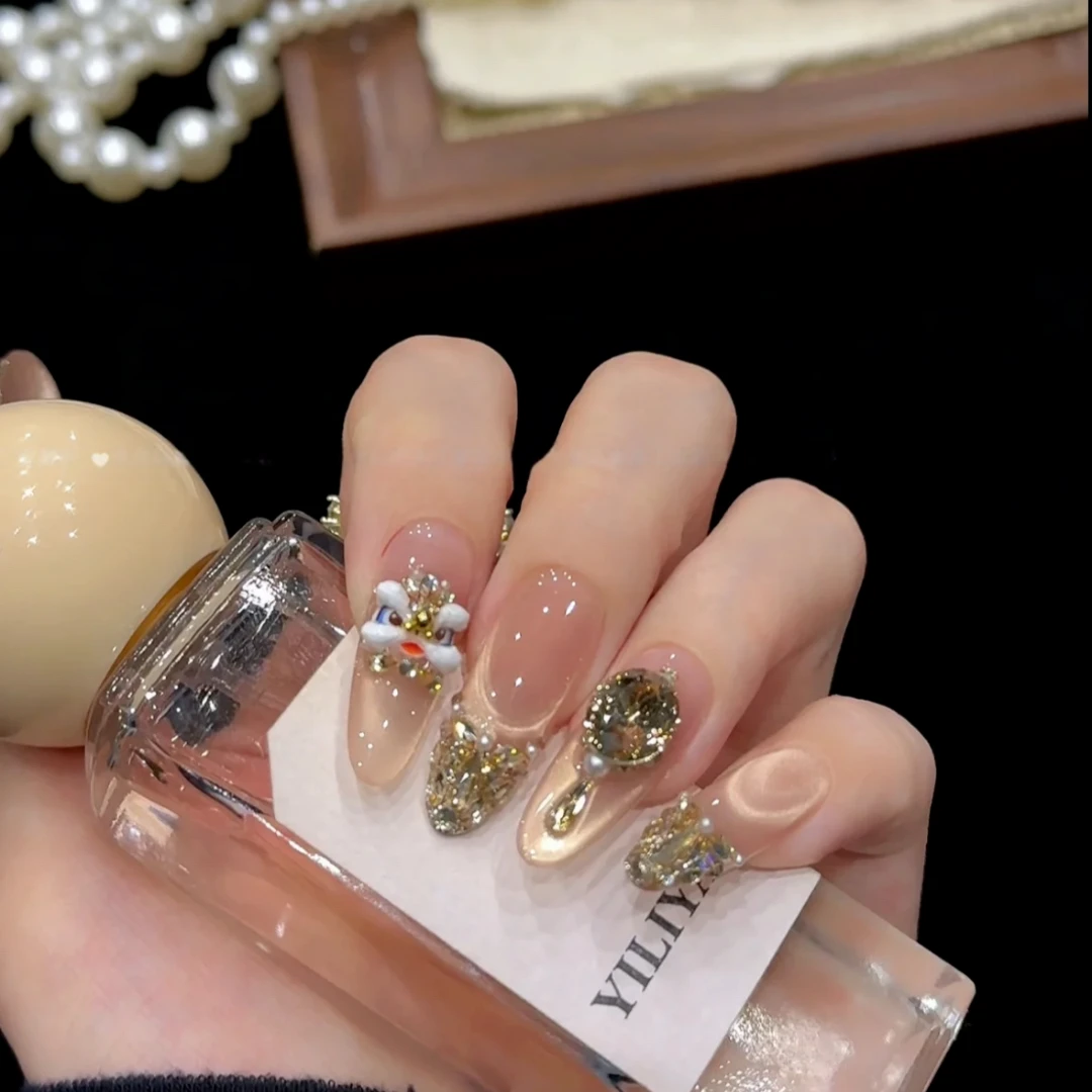 【烫金醒狮】-美甲店手工穿戴甲可重复佩戴10片 MK