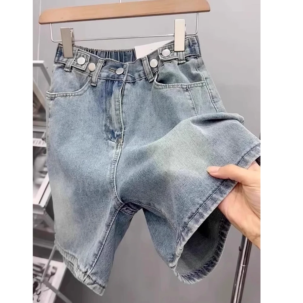 2025夏季新款大码胖mm高腰显瘦牛仔短裤女梨型身材百搭五分阔腿裤