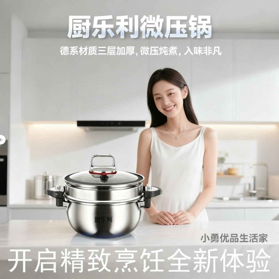 【全新体验】厨乐利优质不锈钢汤锅多功能微压炖煮锅26CM7升大容量