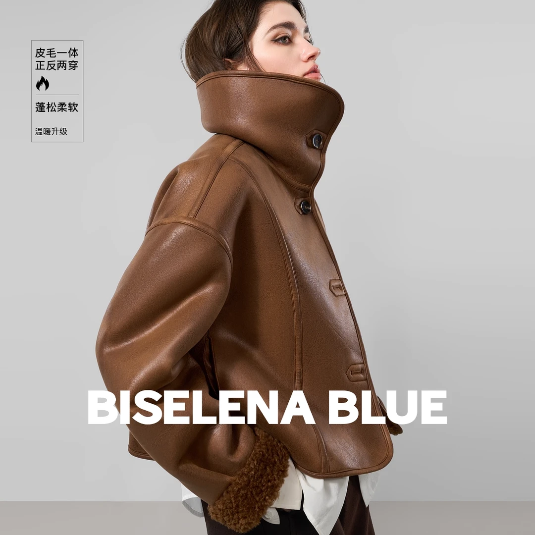 贝茜妮"复古闪回"摩登气质宽松仿皮毛一体外套女2025冬季新款上衣