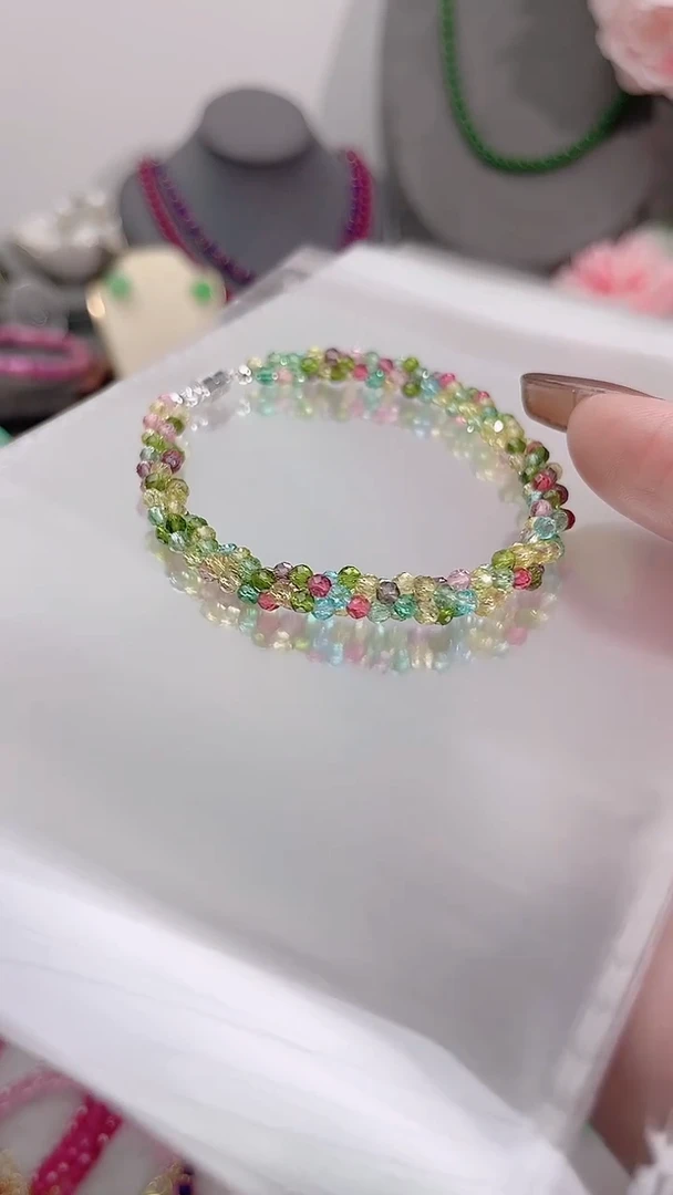 银S925镶嵌手链尖晶石彩麻花19.9