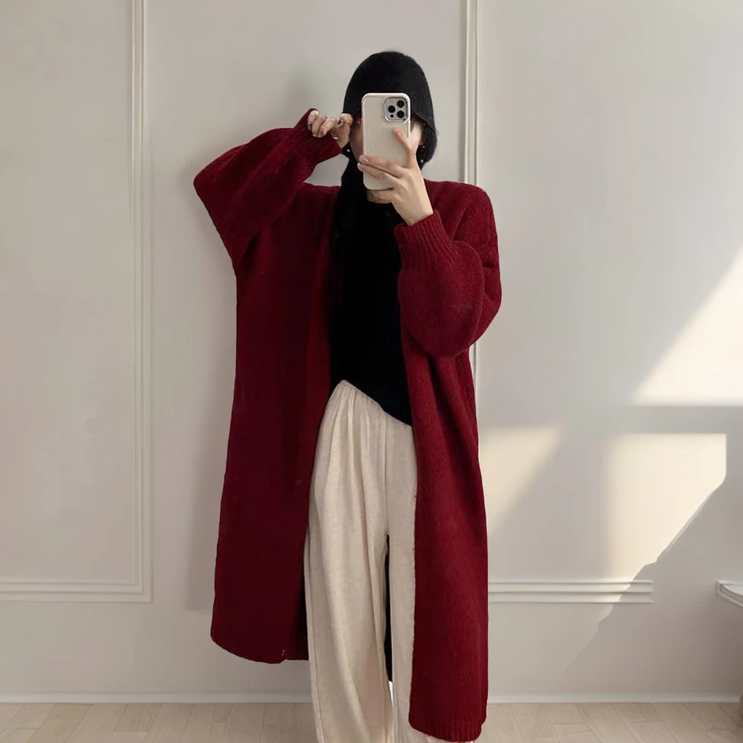 可可儿大码女装时尚洋气慵懒风宽松显瘦长款针织毛衣外套长版外套