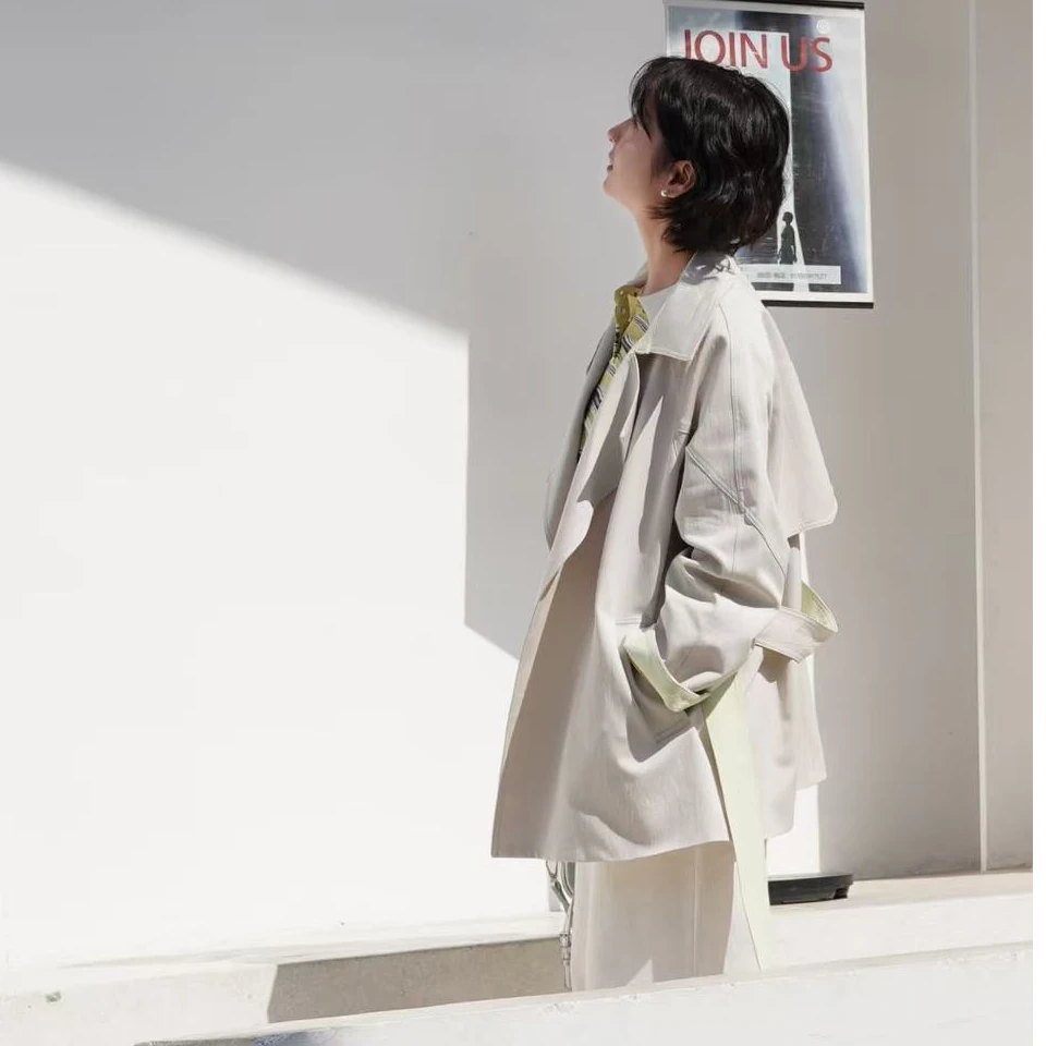 春装新款 风衣 中长款  长袖宽松型  翻领韩版上衣