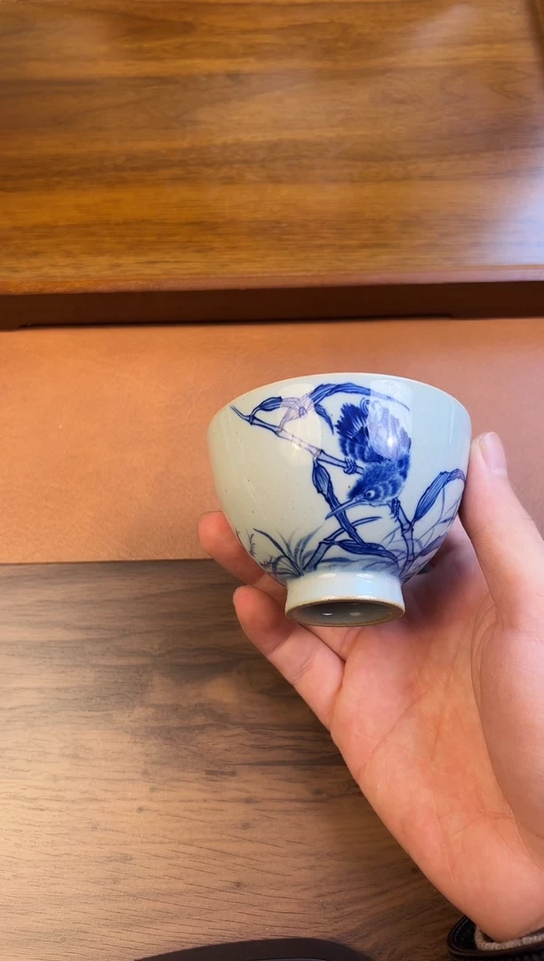 问青坊纯手工手绘青花陶泥单翠柴窑主人杯