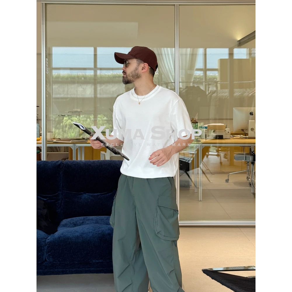 DUPU 2025夏季180g百分百匹马棉双层领口纯色基础款宽松圆领T恤