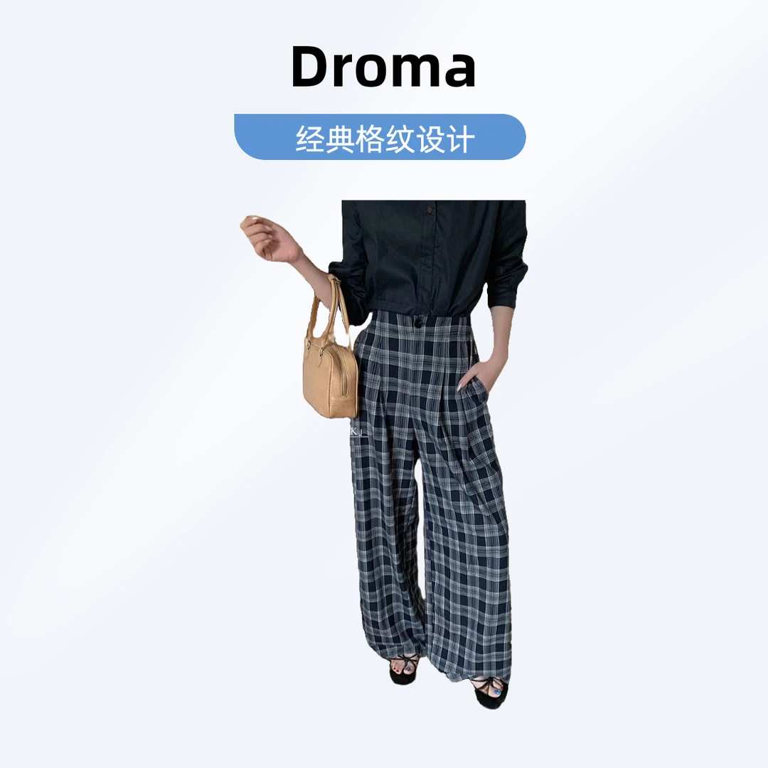 阔腿裤宽松春夏秋季经典秋冬直筒立体剪裁休闲口袋格纹休闲裤