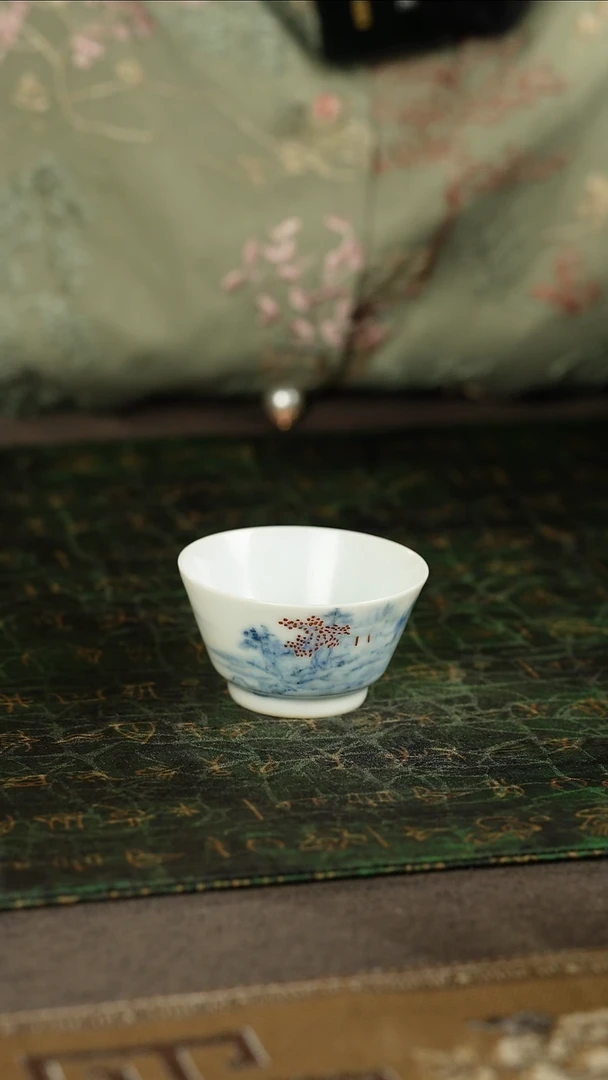 善窑厂汝窑白胎汝窑手绘青花杯（福利款）