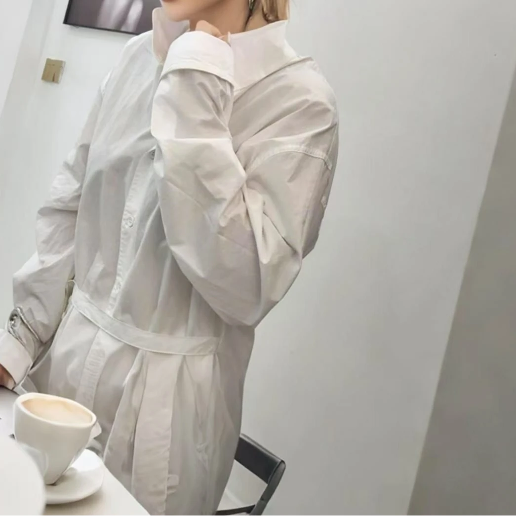 阿姚家2025春夏新款长袖白色腰带衬衫简约高级女装气质通勤