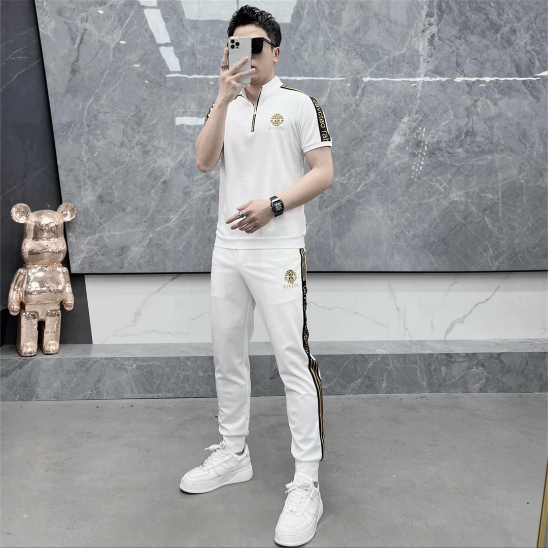 短袖夏季青少年印花休闲运动潮流薄款透气男士夏季休闲套装男装