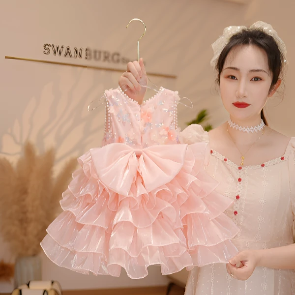 【现货】【Y.d8397】25夏季新款女童蝴蝶结礼服公主裙无袖宴会连衣裙
