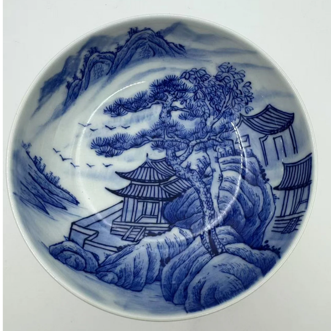 手工手绘青花山水普洱杯