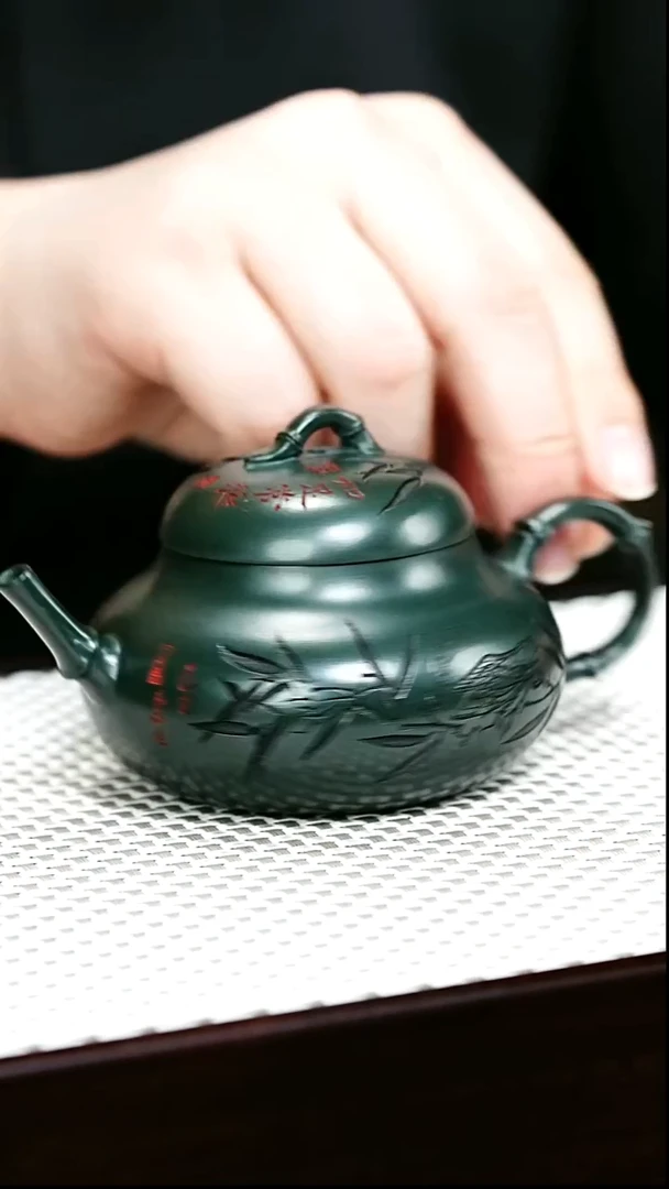 茶壶紫砂宜兴紫砂 竹段茄瓜 绿泥 谭青 h632