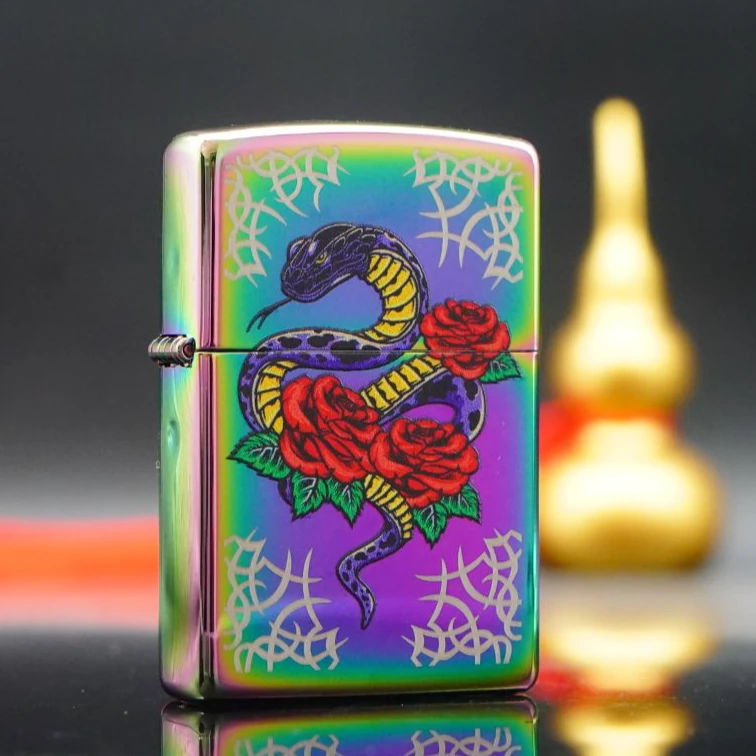 「小飞火机」48395常规幻彩彩印纹身蛇 正品煤油打火机男士防风