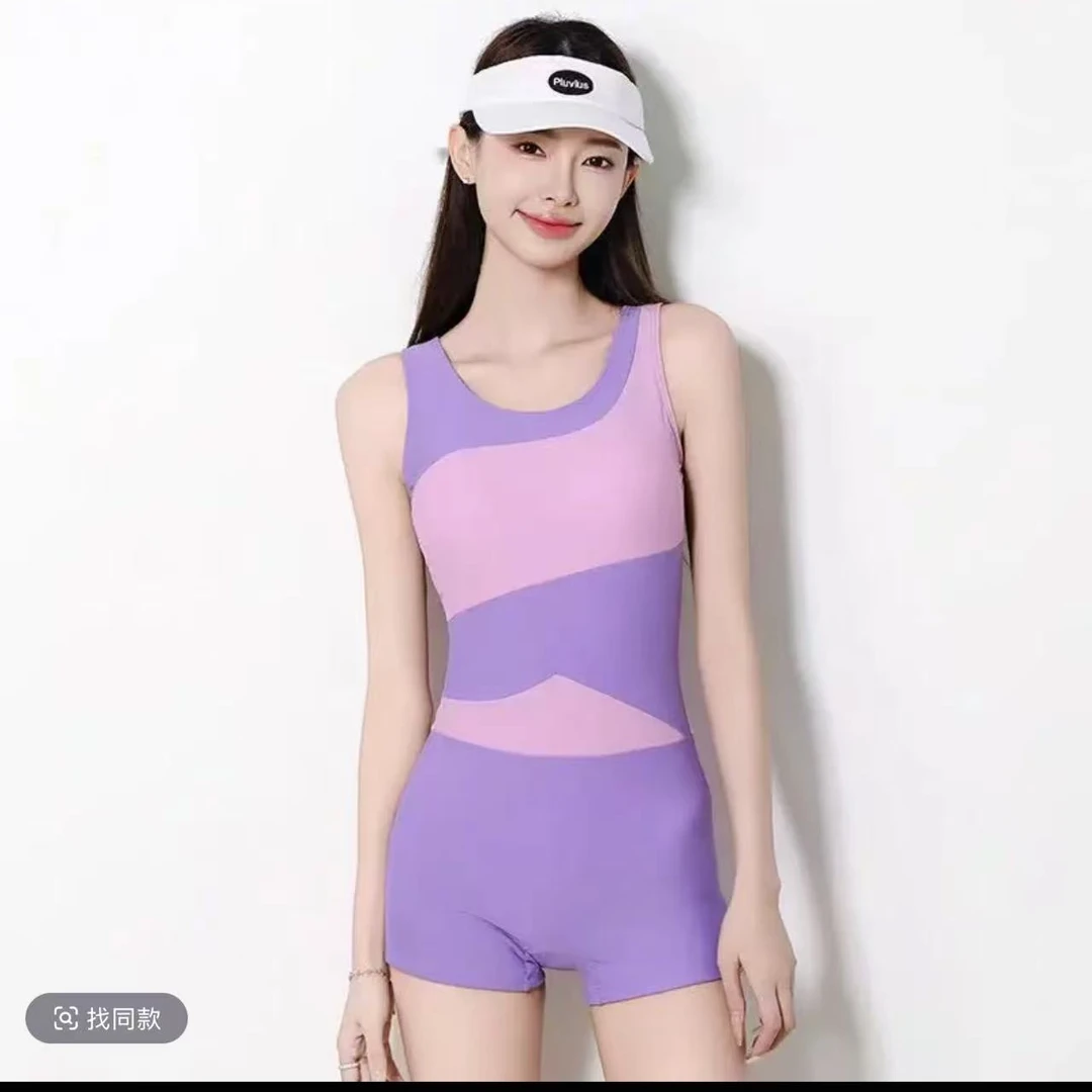 2025固定一体杯罩款泳衣女士运动风高颜值爆款冲浪泡温泉平角泳衣